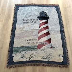 Footprints in the Sand Caring Keepsakes Tapestry Lighthouse 62" x 48" Blanket